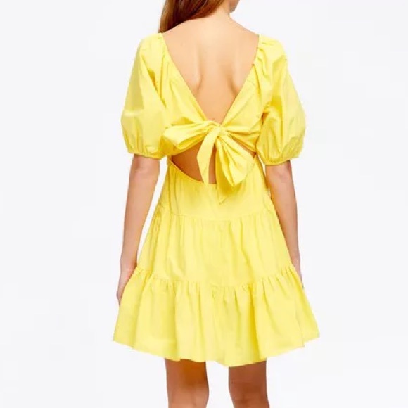 NWT Tanya Taylor Carly Dress Yellow Open Back Puff Sleeve - Picture 2 of 9